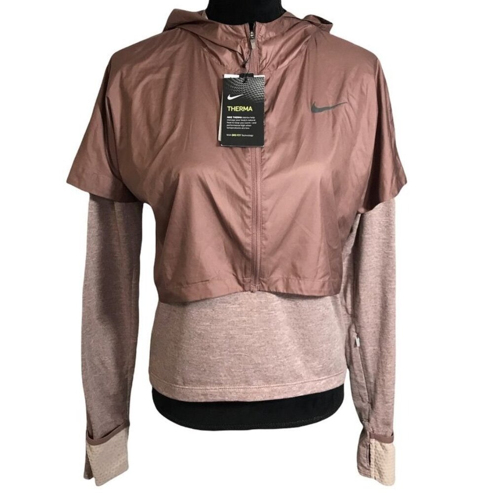 Nike Therma Element Long Sleeve Running Top/Hoodie in Mauve - Sz S - New